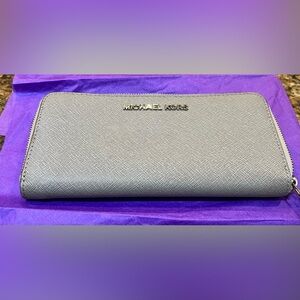 Michael Kors Light Gray Saffiano Logo Wallet